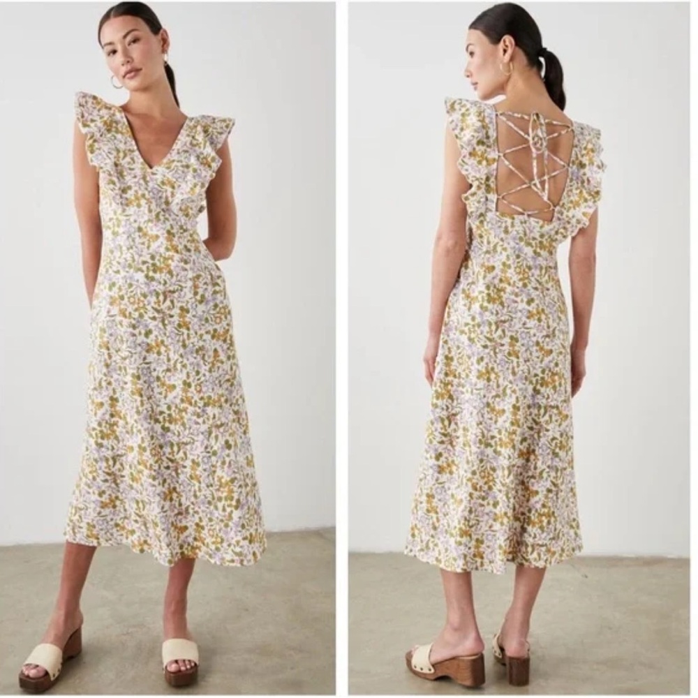 Rails Constance Midi Dress 100% Linen Floral Size Small